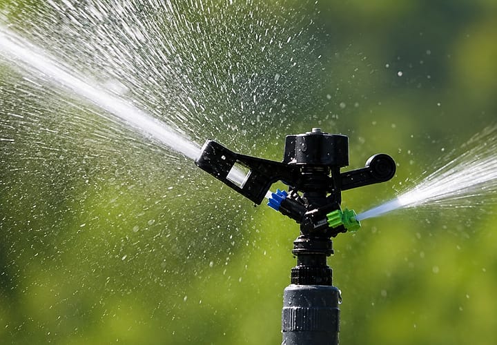 Sprinkler irrigation system watering crops