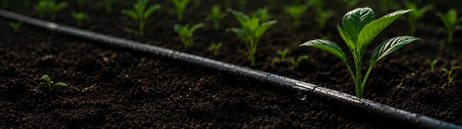 Modern drip irrigation system in use on a farm in Sri Lanka